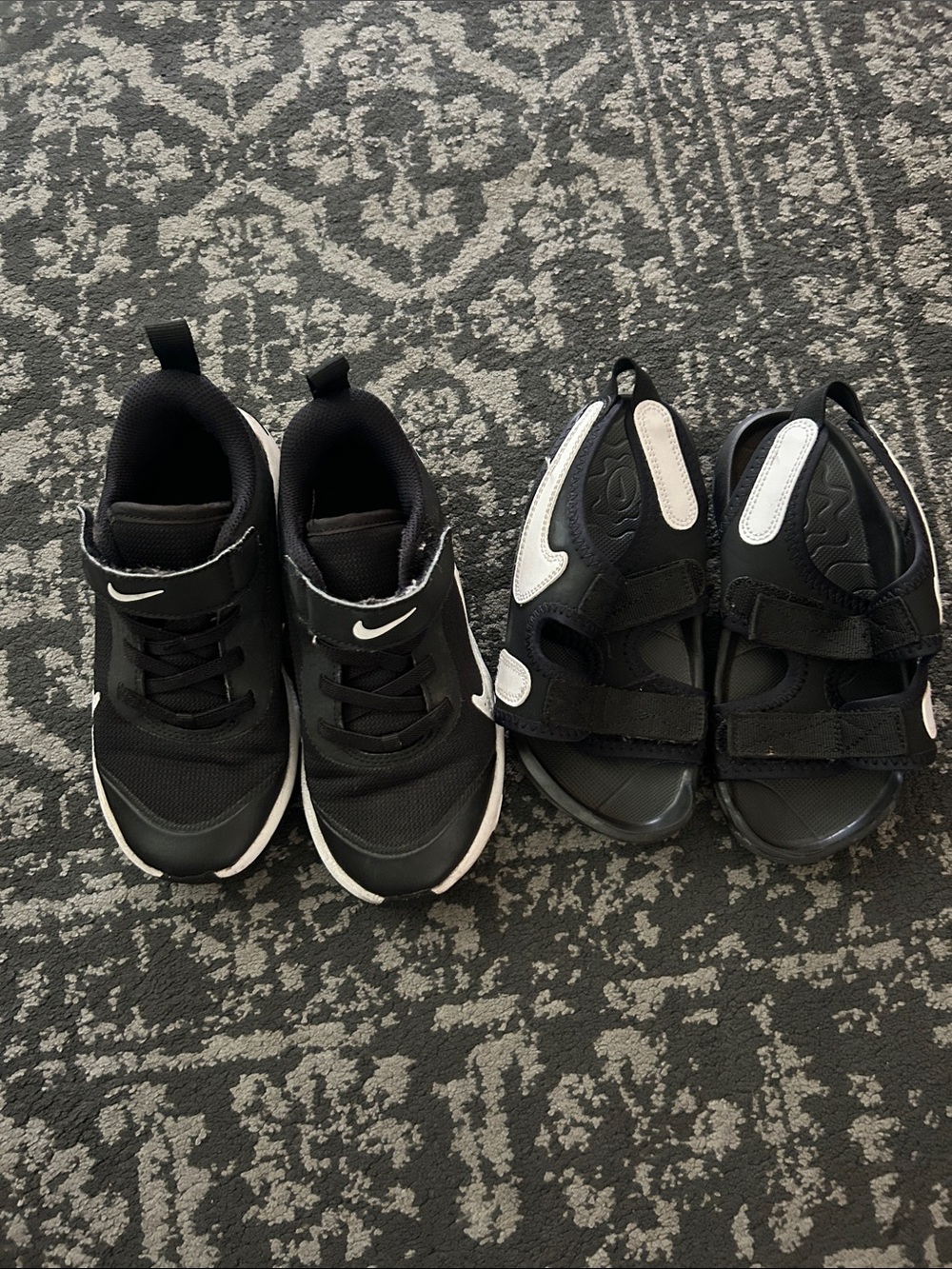 Both Nike Kids Black and White Sneaker and Sandal Set